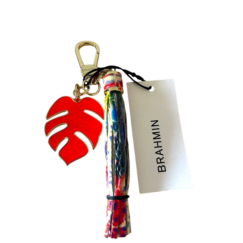 NWT Brahmin Celebrate Melbourne Keychain Red Palm  Leaf Charm
